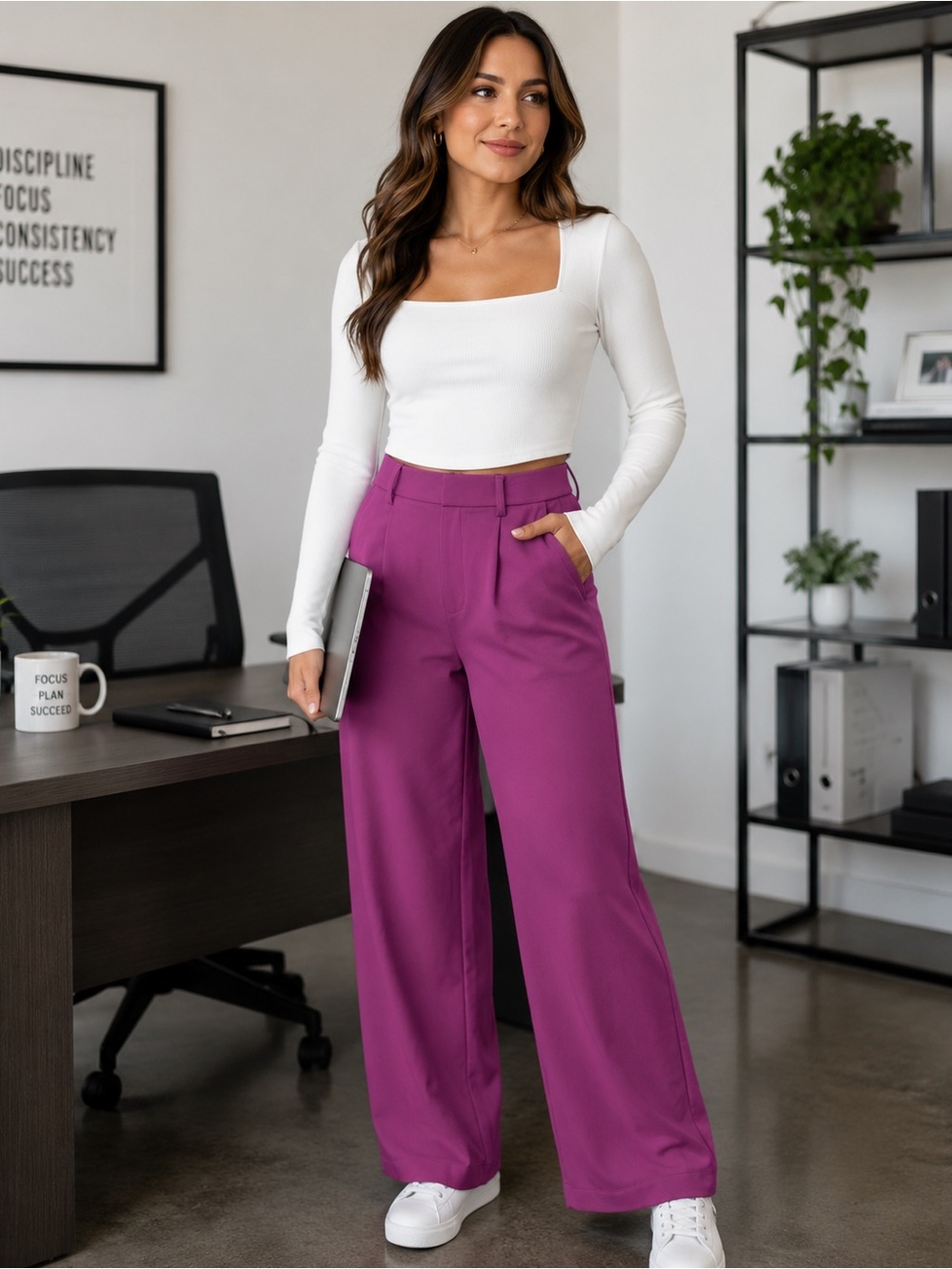 HALARA Wide-Leg High-Waist Pants in Magenta